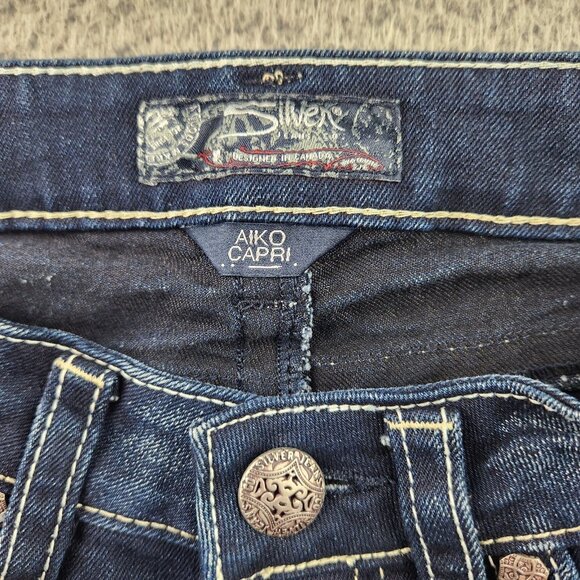 SILVER Jeans Womens Size 26 Aiko Capri Blue Wash Thick Stitch Low Rise Denim - Picture 8 of 11